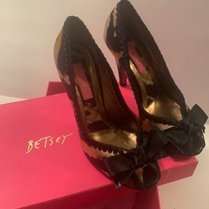 Betsey Johnson satin peep toe heels
